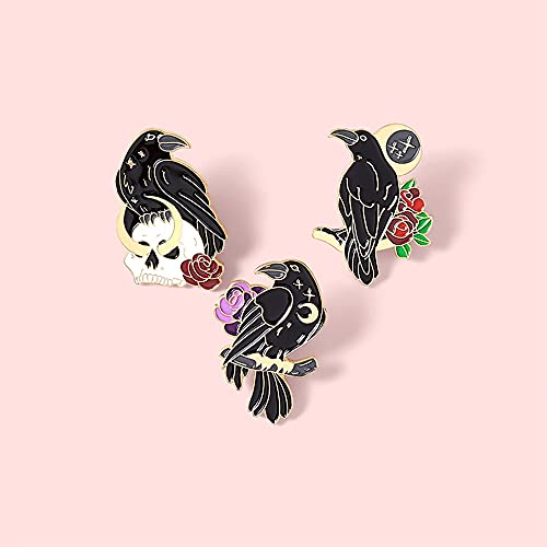 3 Pcs Crow Enamel Brooch Pins Cute Animal Pin Set Backpack Pins Badges For Women Girls Boys On Jackets Backpacks Hats Bags Adorable Gifts Halloween Decorations #TOP1