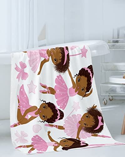 Cute Black Ballerina Girl 3 Piece Towel Sets, 1 Bath Towel 30X60 Inch, 1 Hand Towel 16X28 Inch, 1 Washcloth 13X13 Inch, Cartoon Pink Bow Dance Soft Absorbent Towels For Bathroom, Hotel #TOP2