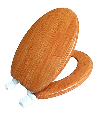 J&V Textiles Round Toilet Seat With Easy Clean & Change Hinge (Wooden Grain)