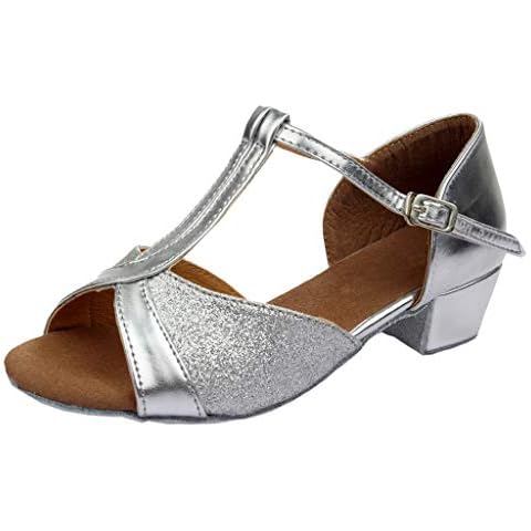 Damen T-Strap Blockabsatz Tanzschuhe Glitzer Weicher Boden Schlüpfen Standard Latein Tango Salsa Dance Schuhe für Party Hochzeit Celucke Cover