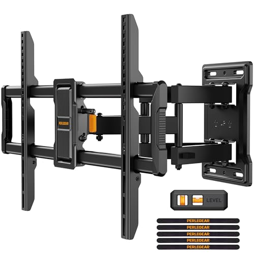 Perlegear TV Wall Bracket for 42-86 Inch Flat/Curved TVs up to 60 kg Tilt and Swivel Wall Brackets with Dual Arms Full Motion TV Wall Mount Max VESA 600x400 mm PGLF12