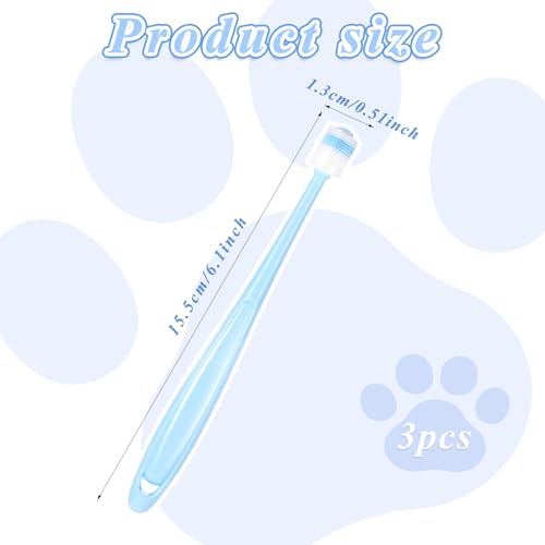 BOHUIZ 3-stück Katzen- und Hunde-Zahnbürste, 360 Grad Reinigung, Weiche Borsten, Pink, Blau, Grün