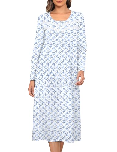 Image of IZZY + TOBY Nightgowns for Women Long Sleeve Soft Cotton Long Warm Nightdress Kintted Night Gown