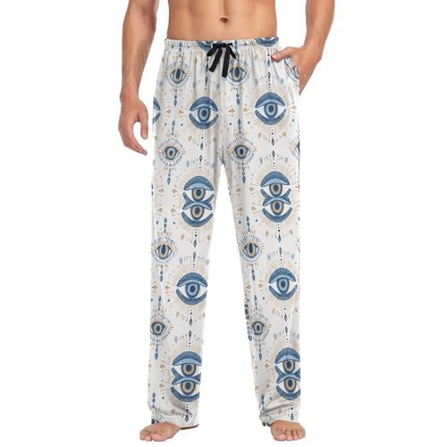 Men’s Evil Eye Pajama Pants with Pockets, Comfortable Lounge Sleep Bottoms#7573