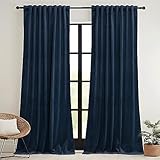 RYB HOME Navy Blue Velvet Curtains 84 inches- Velevt Blackout Curtains for Bedroom, Thermal Insulated Noise Reducing Panels Soft Luxury Window Decor, Navy Blue, W52 x L84 inches, 2 Panels