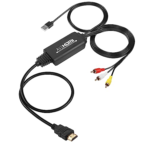 SinLoon RCA to HDMI Converter, AV to HDMI Converter, RCA Male Composite CVBS to 1080P HDMI Male Audio Video Converter Support PAL NTSC for TV VCR DVD VHS STB Xbox PC Laptop PS3 PS4 (RCA to HDMI)