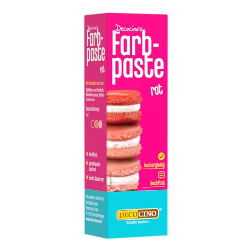 DECOCINO Farbpaste Rot 20 g Lebensmittelfarbe ideal zum Einfärben von Kuchen Fondant und Cremes AZO-frei und glutenfrei
