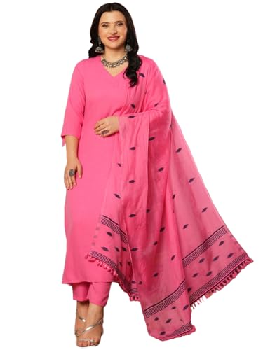 Image of GoSriKi Women's Rayon Blend Solid Straight Kurta with Pant & Dupatta