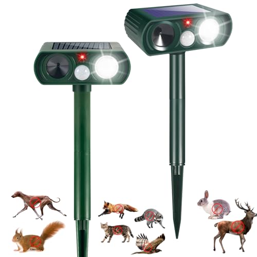 2 Pack Ultrasonic Animal Repeller Outdoor Cat Repellent Solar Deer Repellent Devices Waterproof Motion Activated Animal Deterrent Devices to Scare Squirrel Raccoon Rabbit Skunk for Yard Garden