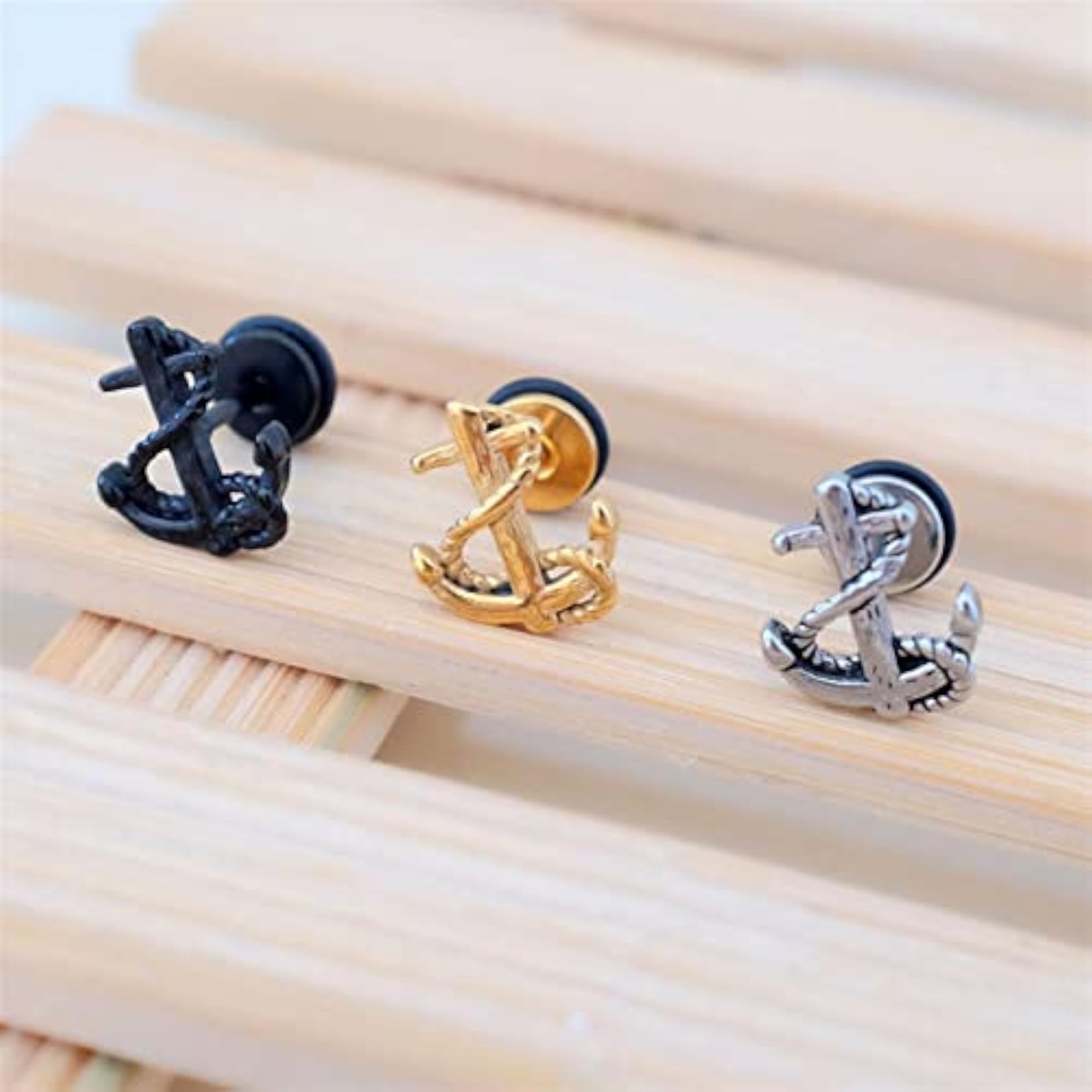 Women's Silver Punk Anchor Lug Screw Back Earrings
