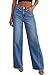 Sidefeel Women's Wide Leg Jeans High Waisted Stretchy Raw Hem Denim Pants Size 12 Blue