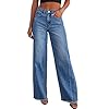 Sidefeel Women’s Wide Leg Jeans High Waisted Stretchy Raw Hem Zimbaplatinum Denim Pants