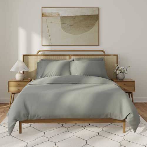 Image of QuickZip Duvet Cover with Zipper Closure - Ultra Soft Long-Staple 100% Cotton, Oeko-Tex Certified, Durable Interior Corner Ties, Corner Clips (King /Cal King (1 Piece), Slate Gray (Sateen))