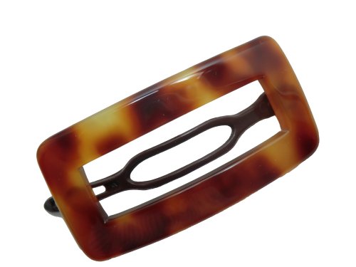 Charles J. Wahba Large Cutout Rectangle Delrin Barrette - Tortoise Color - Handmade in France