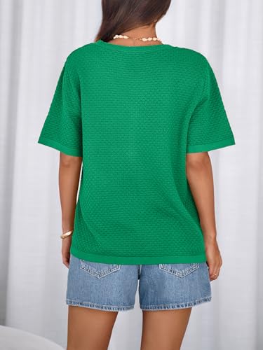 Image of NALANISA Women's Short Sleeve Sweater Spring Summer Crochet Knit Tops 2026 V Neck Striped Button Down Dressy Casual Blouses