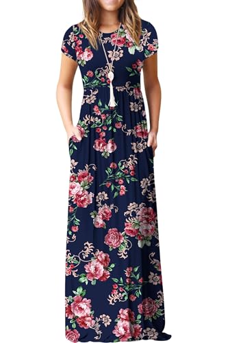 GRECERELLE Womens Maxi Dress Summer Casual Long Dresses for Ladies with Pockets (FP Rose Navy, XXL)