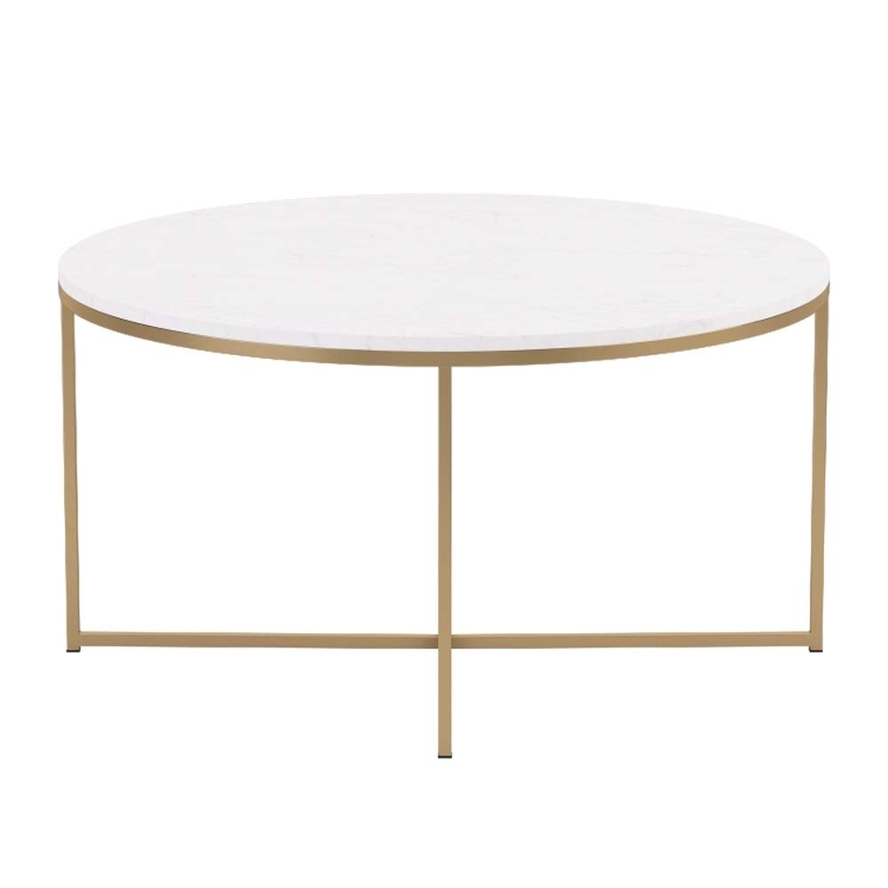 Walker Edison Cora Modern Round Faux Marble Top Coffee Table with X ...
