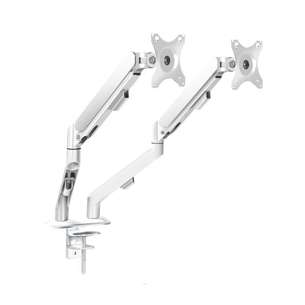 HPTHLY Arm Monitor, Dual Monitor Mount For Most 17-30 Inch Srceens, Each Arm Holds Max 19.8Lbs, Height-Adjustable Gas Spring Dual Monitor Stand With Vesa 75Mm Or 100Mm Moni(White)