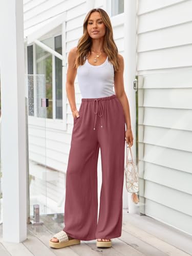 Image of LILLUSORY Linen Wide Leg Pants Womens Palazzo Flowy Beach Vacation 2026 Summer Spring Fashion Outfits Clothes Clothing Trendy Skirts Cute Resort Wear Cruise High Waisted Boho Travel Trousers Pockets