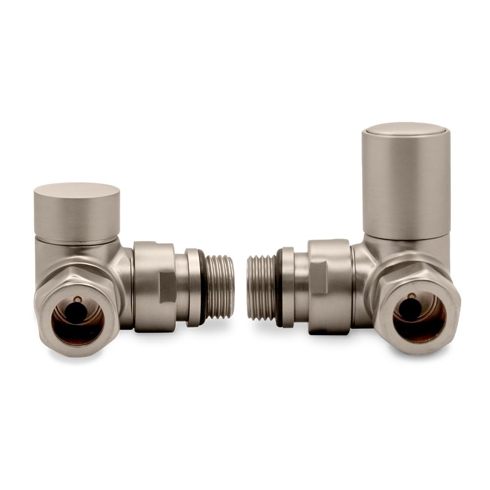 Corner Round Top Valves Brushed Nickel for Radiators & Towel Rails