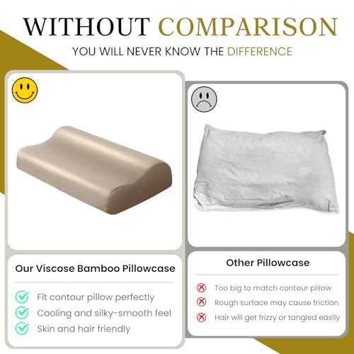 Image of Cooling Pillowcase for Contour Pillow- Rayon Derived from Bamboo Contour Cervical Neck Pillow Case Cover- Breathable Silky Soft Pillowcase for Hot Sleepers,24 x14 x5 /3.7 Inches 1 Piece Taupe