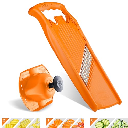 Image of Borner PowerLine Wave Waffle Cutter + Fruit Holder (Set of 2) Vegetable Cutter for Wave & Waffle Cut Slicer for Grid Potatoes & Fries Wave Slicer Colour: Orange