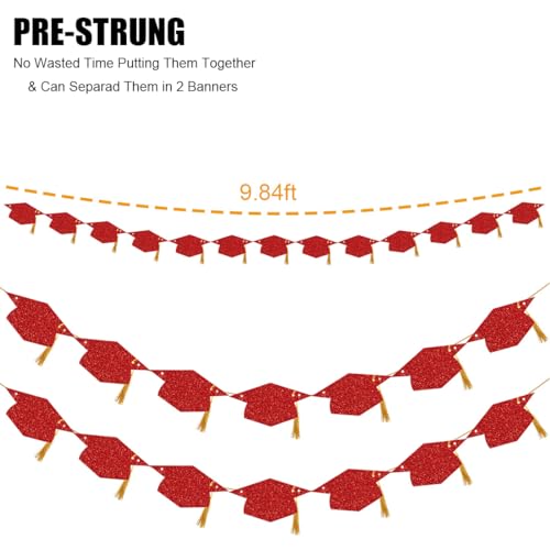 Image of Graduation Decorations Class of 2026 Pre-Strung Glitter Congrats Grad Graduation with Tassel Party Congratulations Banner Decor College High School Graduation Party Favors Red