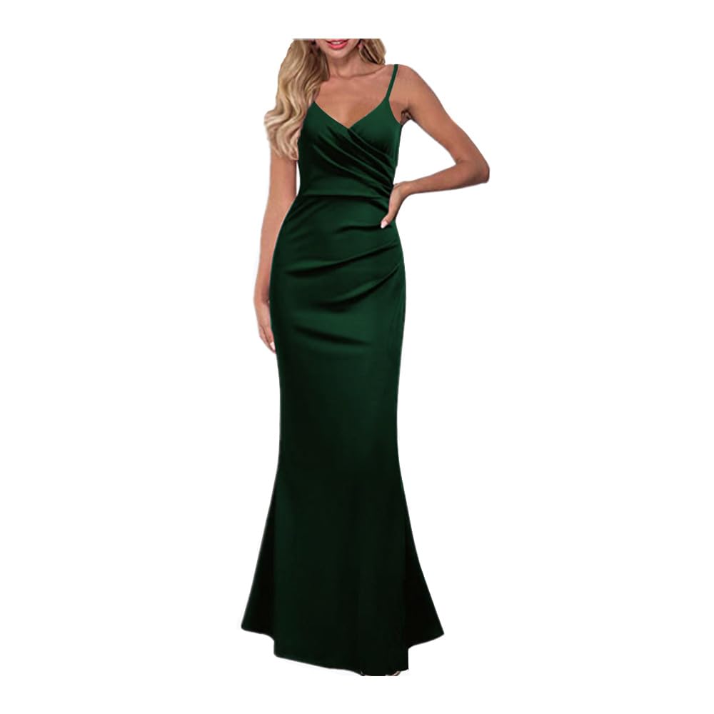 QKEPCY Mujer Vestido Largo Tirantes Vestido Elegante Cuello En V Camisola Vestidos Confort Vestido Sexy Vestido Largo con Espalda Baja para Cóctel Fiesta Club