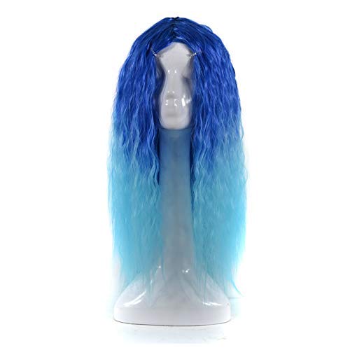 Gweat Bathtub Wigs Dark Blue Gradient Sky Blue Wig Headgear Long Curly Hair Hood Headgear Anime Hood Color Corn scalding