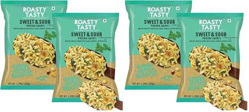 Image of Roasty Tasty Roasted Sweet & Sour Mixture | Pudina | Healthy Snacks | Best Indian Tea Snack | Chivda | Namkeen Snacks | Diet Chiwda | Roasted Namkeen | Guilt Free | Pack of 4 (200g each)