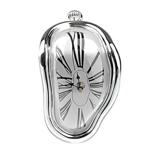 Ieron Horloge de Table déformée décorative de Style Salvador Dali, Horloge Fondue pour étagère de Bureau, Montre Abstraite argentée