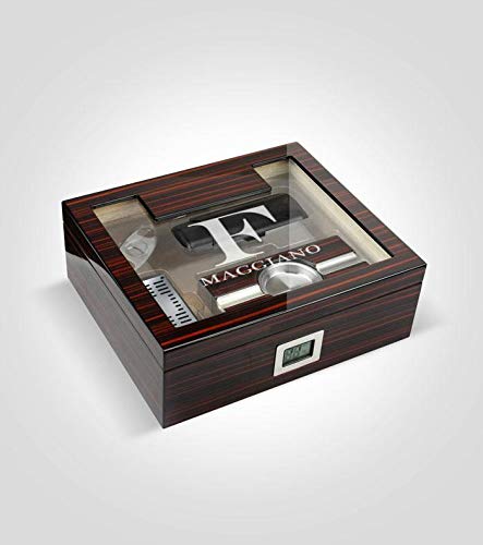 Presidential Cigar Humidor Solid Initial Name Personalization | Custom Monogram | Lined With Genuine Spanish Cedar | Includes Front Digital Hygrometer, Humidifier & Glass | Sophisticated Cigar Box #TOP23