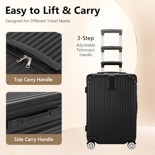 Image of 4-Piece Hardshell Spinner Luggage Set, Black, 14 /20 /24 /28 Inch | Top & Side Carry Handles Thickened ABS+PC Hardshell Spinner Luggage Set for Business, Family & Long Trips