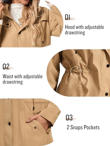 SaphiRose Tan Women's Long Rain Jacket: Your Perfect Companion for Drizzly Days! - Image 5