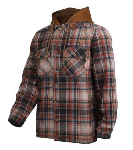 Image of LeeHanTon Mens Heavyweight Hoodies Casual Zip Up Plaid Flannel Shirt Jackets Winter Thick Berber Lined Fleece Coat