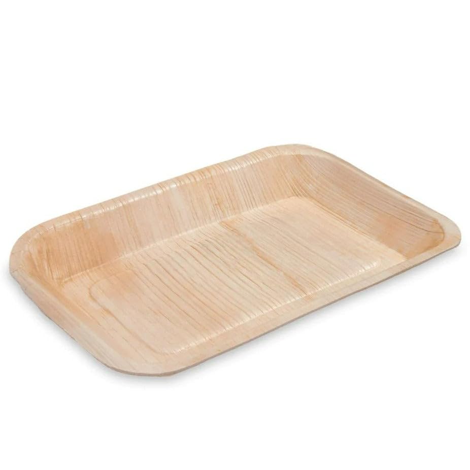 ECO Leaf 25 Disposable Palm Leaf Serving Platters, Medium Rectangle 10" x 6" (24cm x 15cm), Trays for Cafes, Restaurants, Catering, Like Wooden Plates | Sturdy Eco-Friendly Hot Food Party Trays