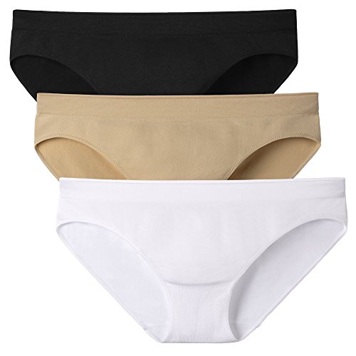 Genuwin 3 Pack Intimo Donna Slip Bikini Super Soft Comodo e Leggero, Lingerie di Moda Femminile Classico Elegante Aderenti, Design Semplice, Multicolore(L, Nero+Bianco+Colore Carne)