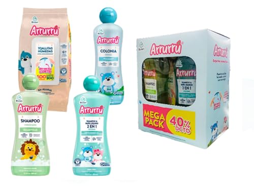 Arrurru Mega Pack Colonia Original 400 ml - Shampoo Cabello Claro 400 ml - Shammpoo y Baño Líquido 2 en 1 400 ml - Toallitas Húmedas Avena & Karite 120