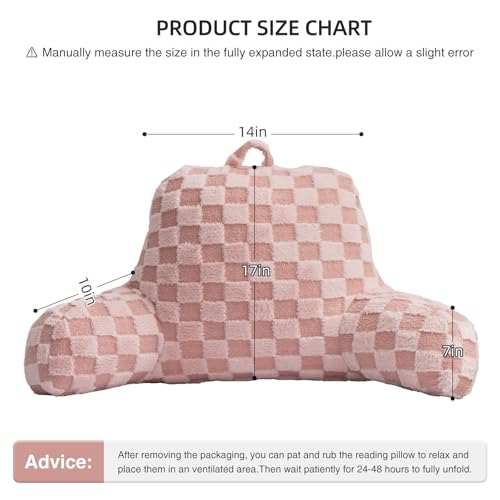 Image of Aimuan Reading Pillow Checkered Bed Rest Wedge Backrest Checkerboard Pillow with Arms Back Support for Sitting Up in Bed Cushion Incline Rest Sleeping Snoring Pillow, Pink