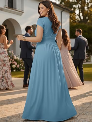 Image of KOH KOH Womens Sexy Cap Short Sleeve V-Neck Flowy Cocktail Gown