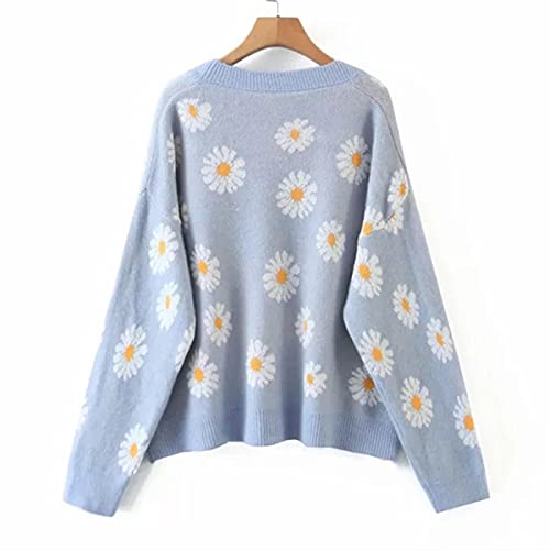 Image of Women's Long Sleeve Cardigan Sweater,Cute Y2K Top Knit Colorful Patterned V Neck Button Outwear S~XL