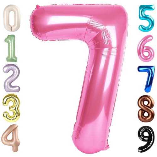 Image of 7 Balloon Numbers Birthday Decorations, 40In Pink Balloons for Men Women | Eye-catching Appearance, Perfect Decorative Centerpieces, Convenient Self-sealing Structure, Widely for Various Occasions