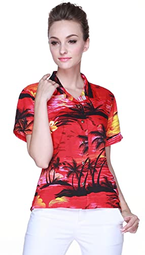 Image of Hawaii Hangover Family Matching Hawaiian Clothes, Sunset Red | Family matching Hawaiian outfits, Sunset Red, lightweight rayon, machine washable, tropical floral print, luaus, cruises