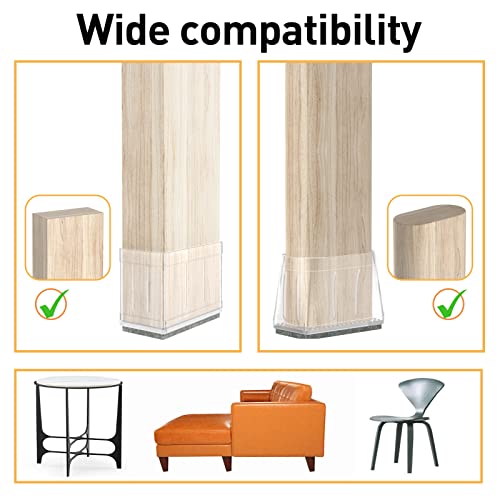 0.75" X 1.5" Rectangle Chair Leg Floor Protectors For Hardwood Floors Silicone Covers To Protect Wood Tile Floors Felt Pads Furniture Leg Caps Reduce Noise, Easy To Move.24 Pcs Clear. #TOP3