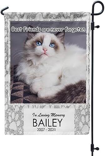 Personalized Pet Memorial Garden Flag For Loss Of Kitty Puppy Dog Friends Are Never Forgot Paws Custom Name Photo Pet Remembrance Gifts Double Sided Outdoor Flag For Anniversary Funeral