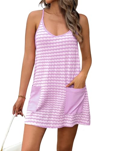 Image of Fisoew Womens Tennis Athletic Dress Mini Romper Dress with Built in Shorts Summer Vacation Outfits