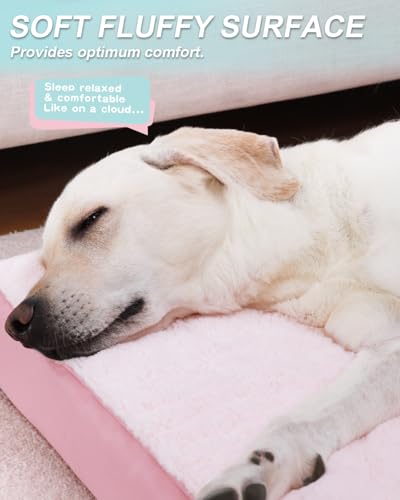 Image of KSIIA Orthopedic Dog Bed for Large Dogs with Waterproof Lining, Pink, 41x27 | Deluxe Soft Plush Dog Crate Bed, Washable Pet Mat with Removable Cover & Egg Crate Foam for Large Dogs Sleeping & Relaxing