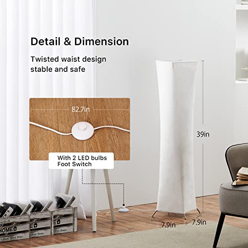 Chiphy Floor Lamp, Dimmable 39" (Xs) Tall Standing Lamp, 3 Levels Adjustable Brightness 12Wx2 Led Bulbs, Column Floor Light W/White Fabric Shade, Home Decor For Living Room, Bedroom, Kids Room #TOP3