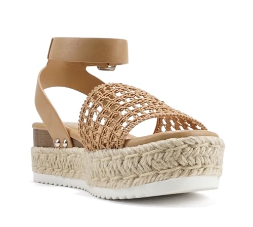 Image of Soda Topic Open Toe Buckle Ankle Strap Espadrilles Flatform Wedge Casual Sandal