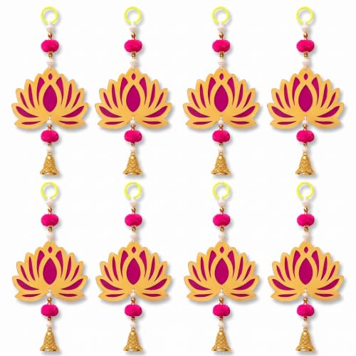 Image of JH Gallery Magenta Bell Lotus for Ganpati Decoration Setup for Home - Handmade Ganesh Chaturthi Backdrop, Pooja Room, Mandir & Main Door Toran (9 Inch, Pack of 10)